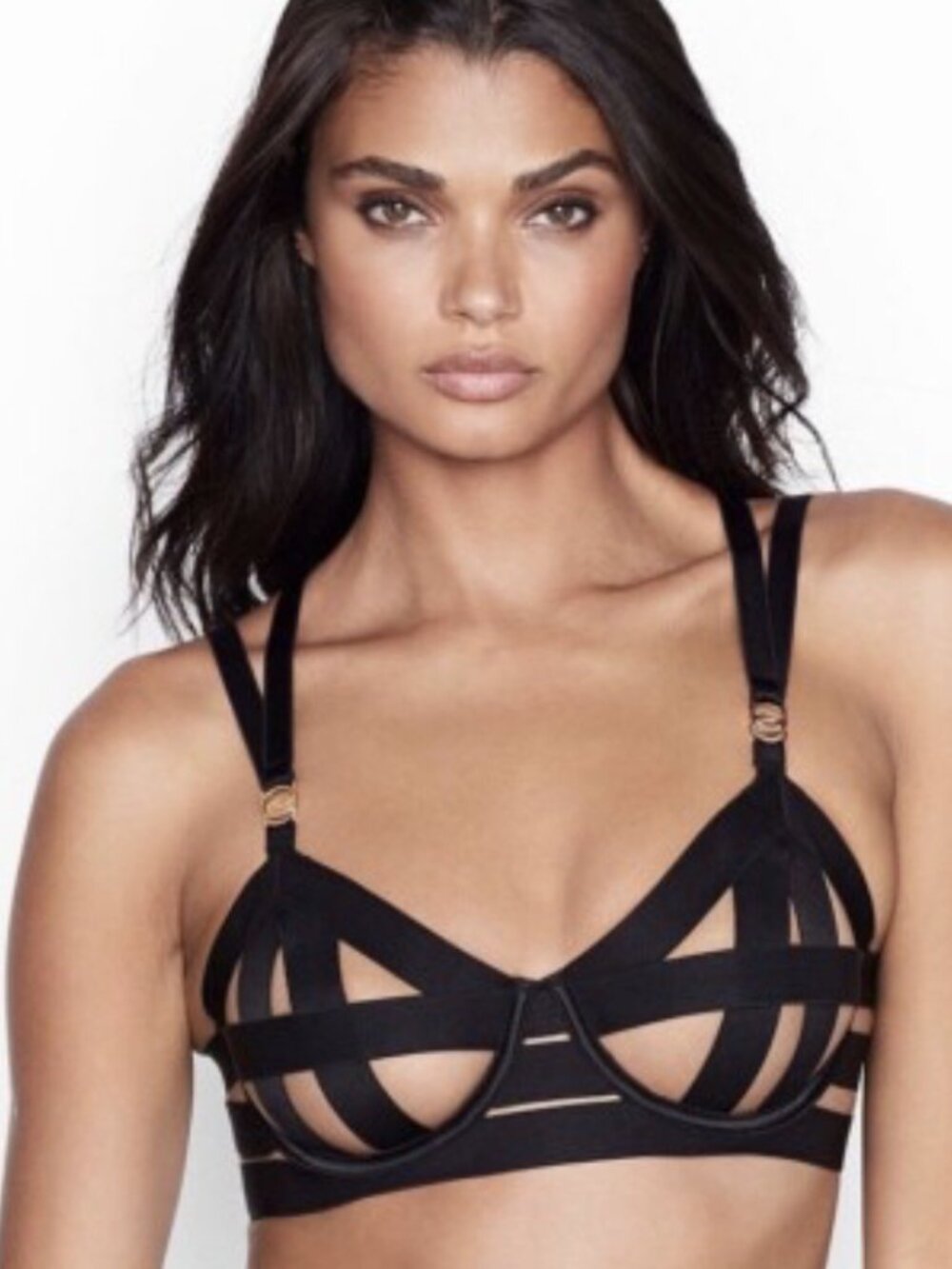 Victoria's Secret VERY SEXY Black caged Strappy Lingerie Set. Sz. 34DD/ SZ. M.
